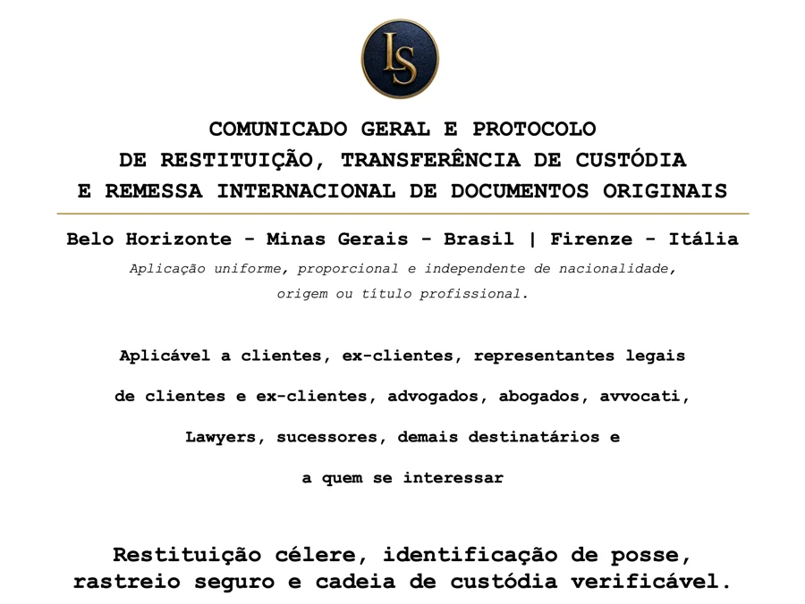 Cabeçalho do Comunicado Geral e Protocolo de Restituição de Documentos